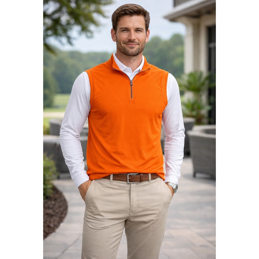 G Mac Kartel 1/4 Zip Golf Vest Men's XL Orange Preppy Sporty Spring Minimalist